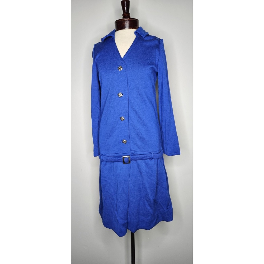 VTG 1960s Dalton Cobalt Blue Wool Drop Waist Dress L